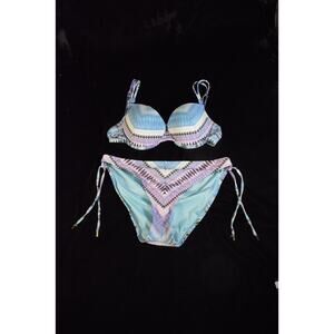 Bleu By Rob Beattie Push Up Bikini Swimsuit Sz 6 Skimpy Multi-Colored Geo-Stripe